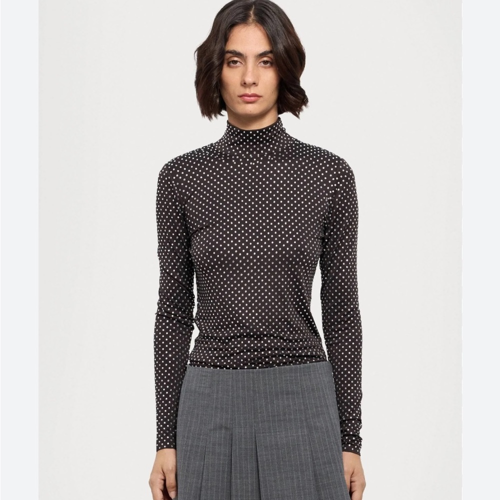 Veronica Beard Women's Parke Slim Fit Silver Studd Turtleneck TOP Black- Medium